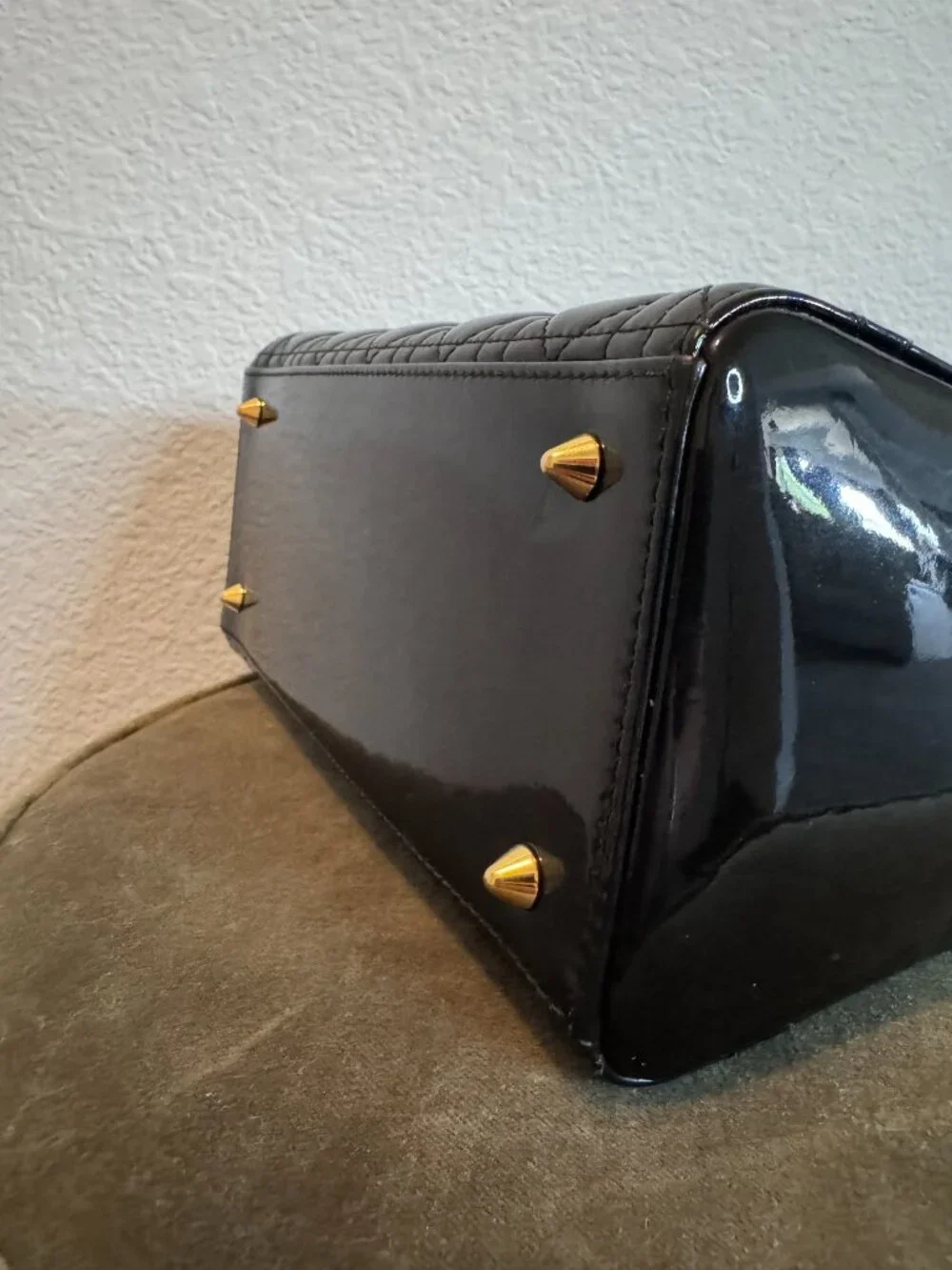 Christian Dior Lady Dior Black Patent Leather Cannage ZipTop Bag Authentic + COA